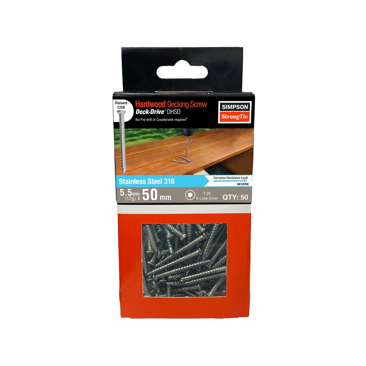 Simpson Strong-Tie 12G x 50mm 316 Stainless Decking Screw 50 Pack