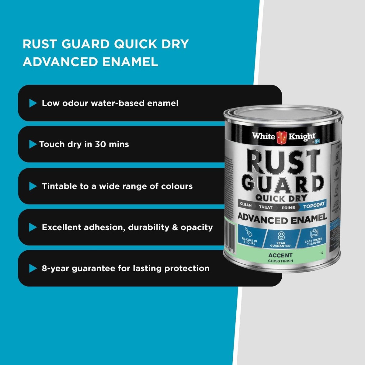 White Knight Rust Guard 1L Accent Gloss Quick Dry Advanced Enamel Paint