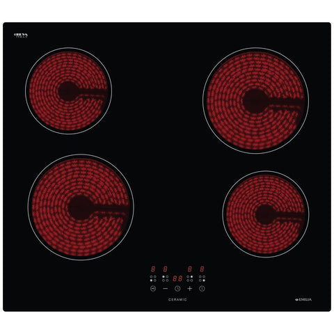 Emilia 60cm ceramic cooktop - 4 zones, touch controls, child lock, black glass - EMCER64FIT
