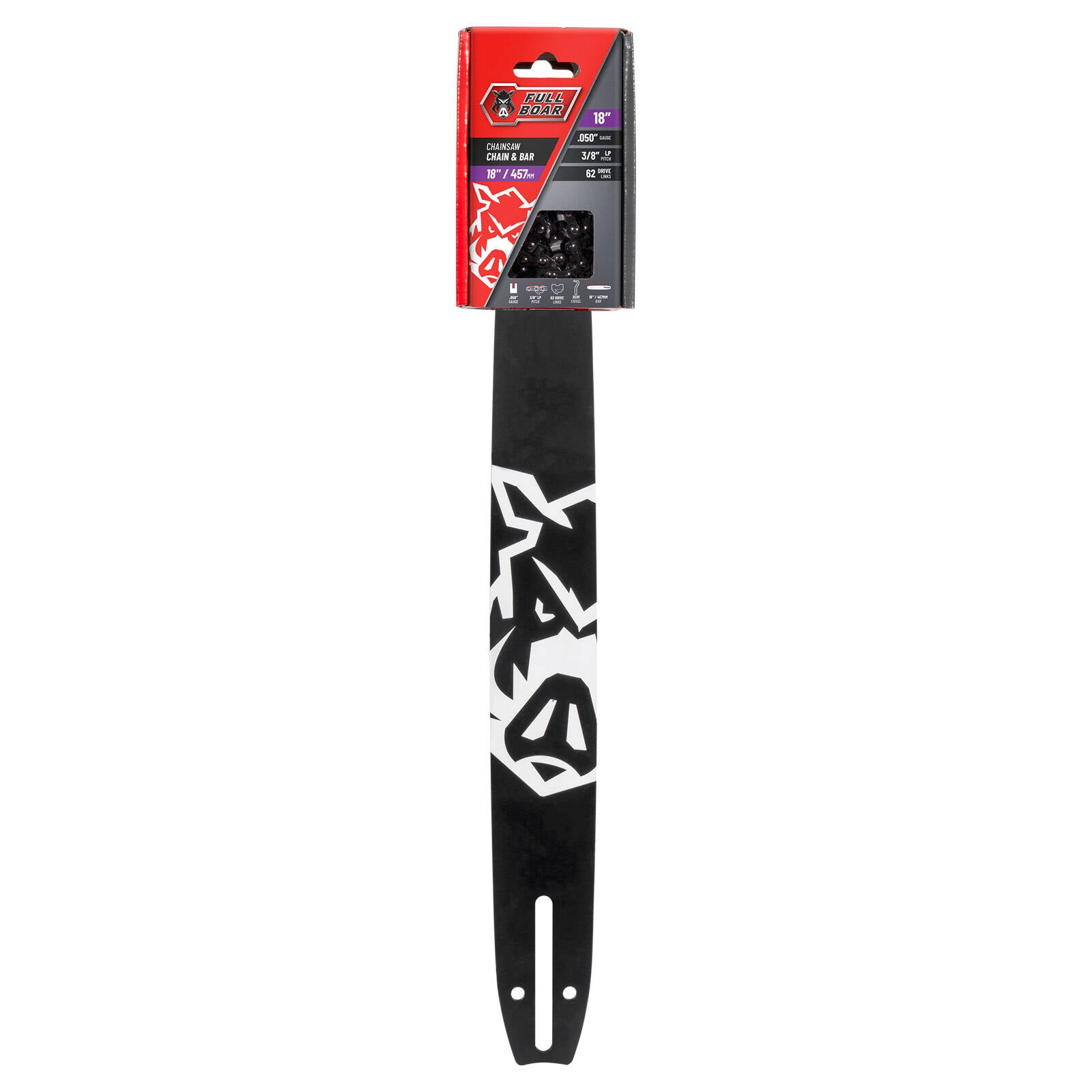 Full Boar 18" / 457mm Chainsaw Chain & Bar Set - 62 Drive Links, 9.53mm Pitch, 0.05 Gauge