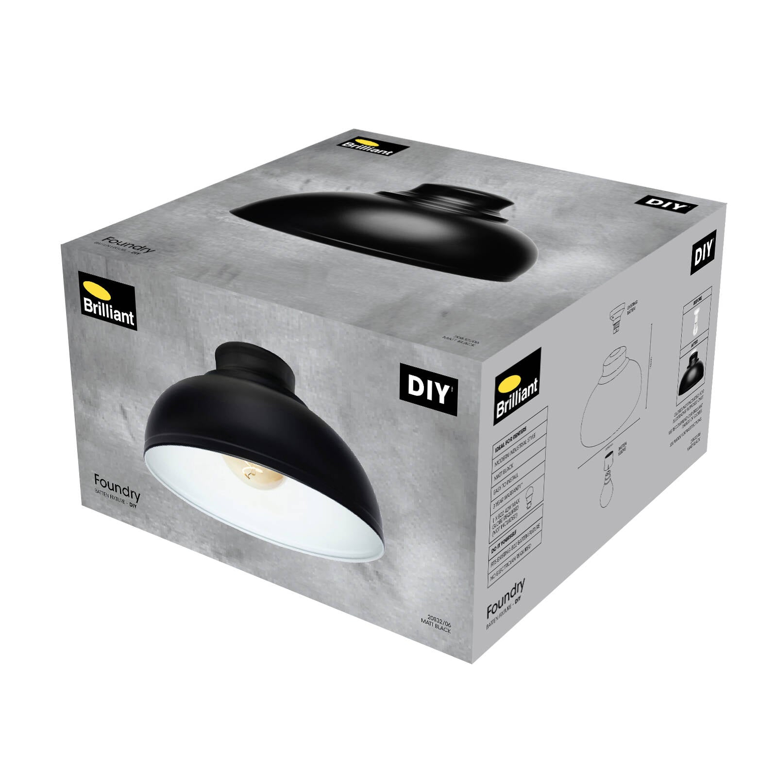 Brilliant Foundry 28cm Matt Black DIY Batten Fix Light Shade B22