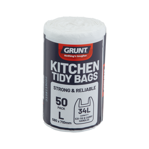 GRUNT 34L White Large Kitchen Tidy Bags, Pack of 50, with Handles