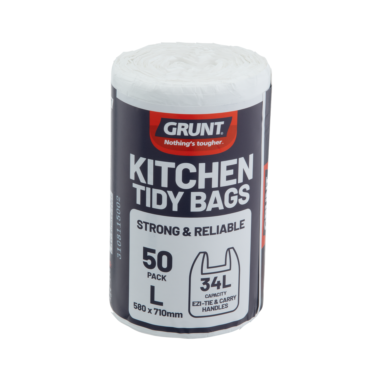GRUNT 34L White Large Kitchen Tidy Bags, Pack of 50, with Handles