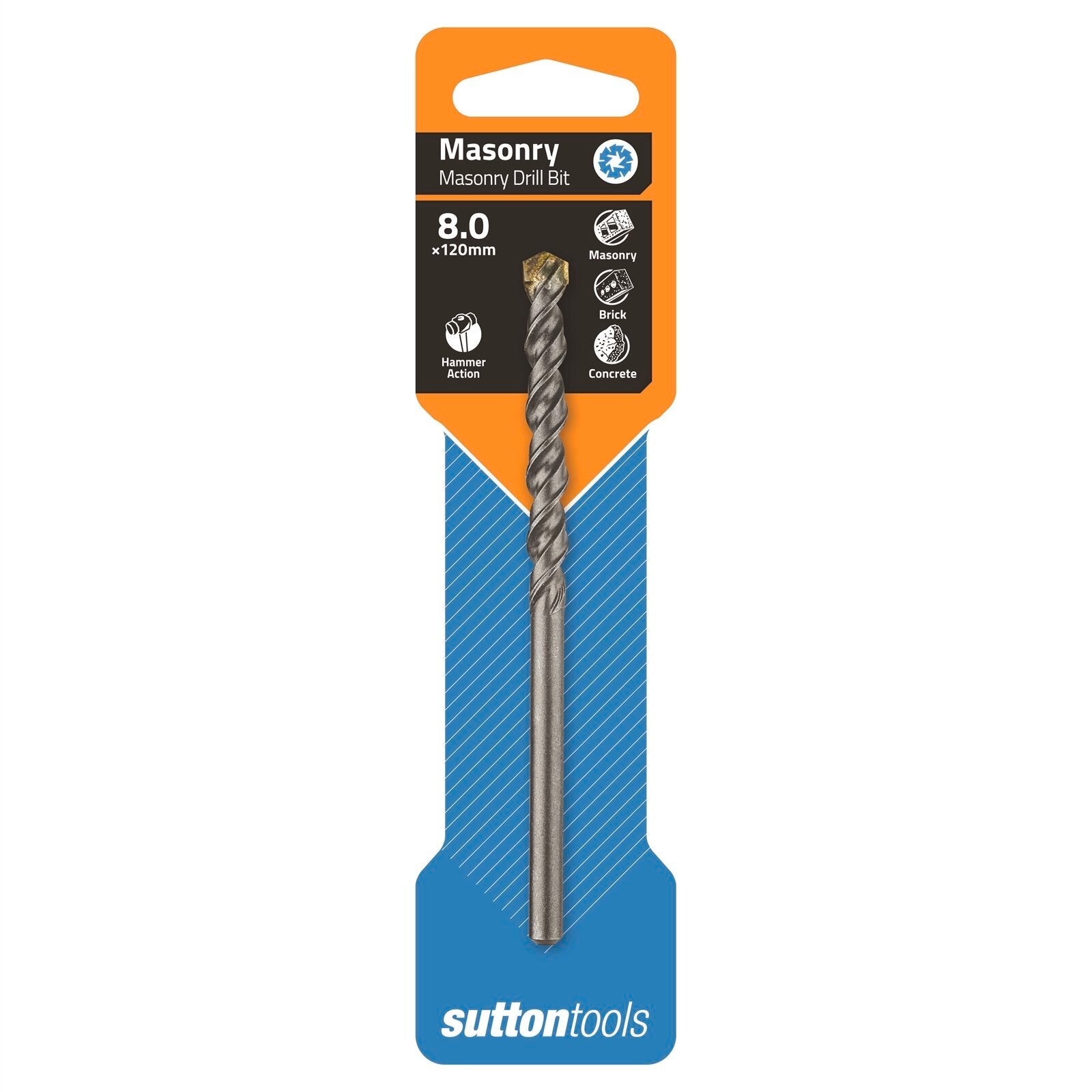 Sutton Tools 8 x 120mm SF TCT Masonry Drill Bit, Carbide Tip, 120mm Drilling Depth