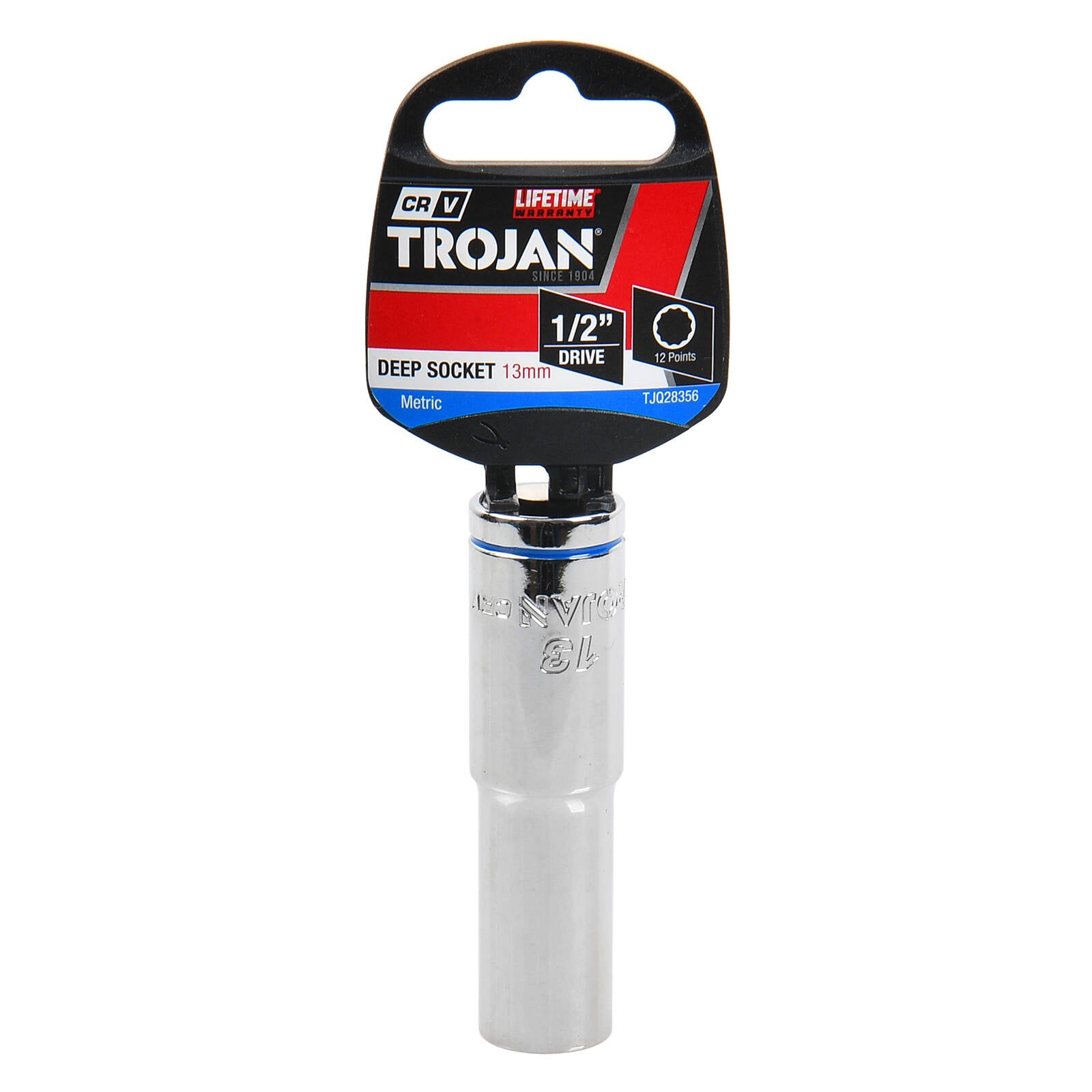 Trojan 13mm Deep Socket 1/2" Drive, Chrome Vanadium 12 Point Metric