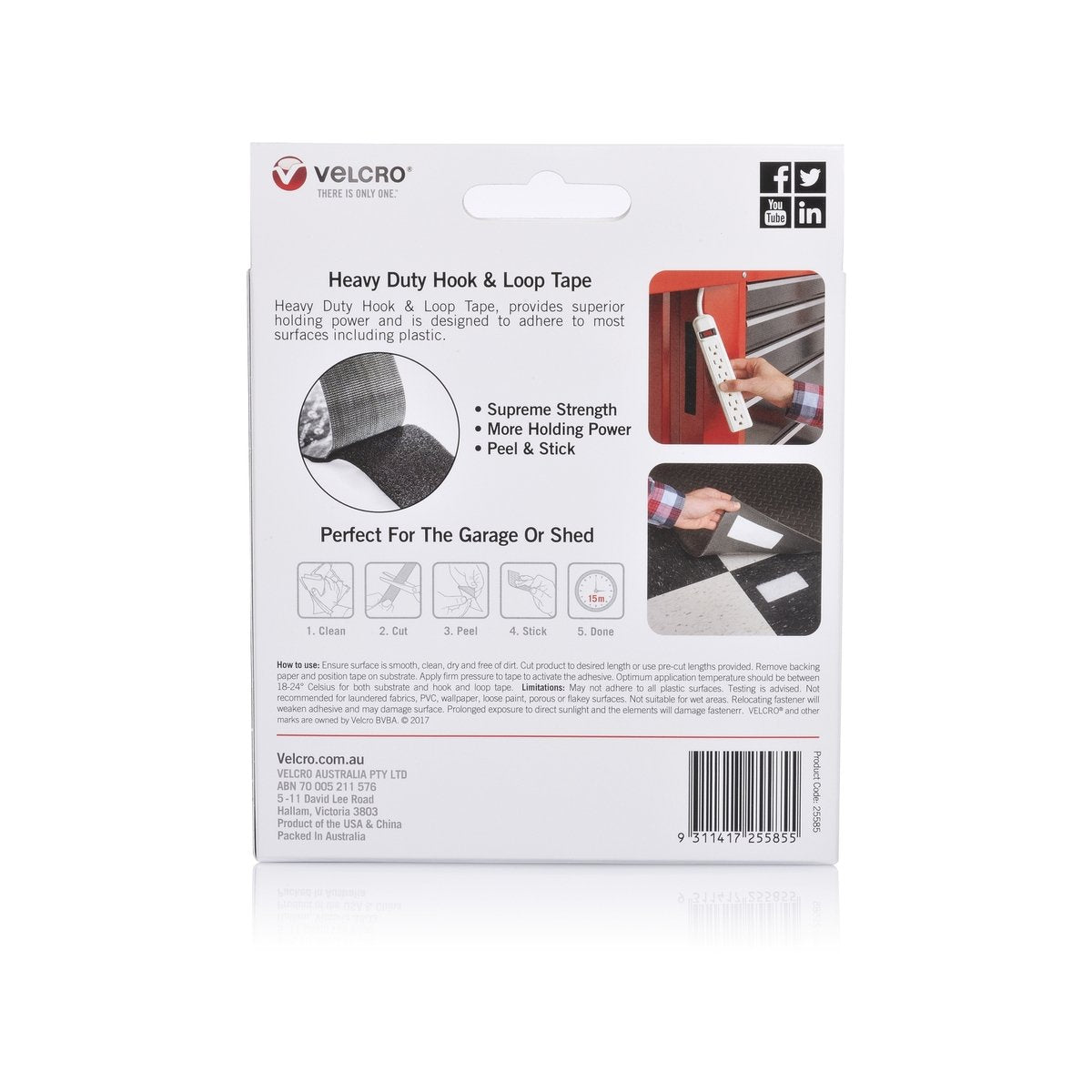 Velcro Brand Heavy Duty Stick On Tape, 50mm x 2.5m, White, Indoor