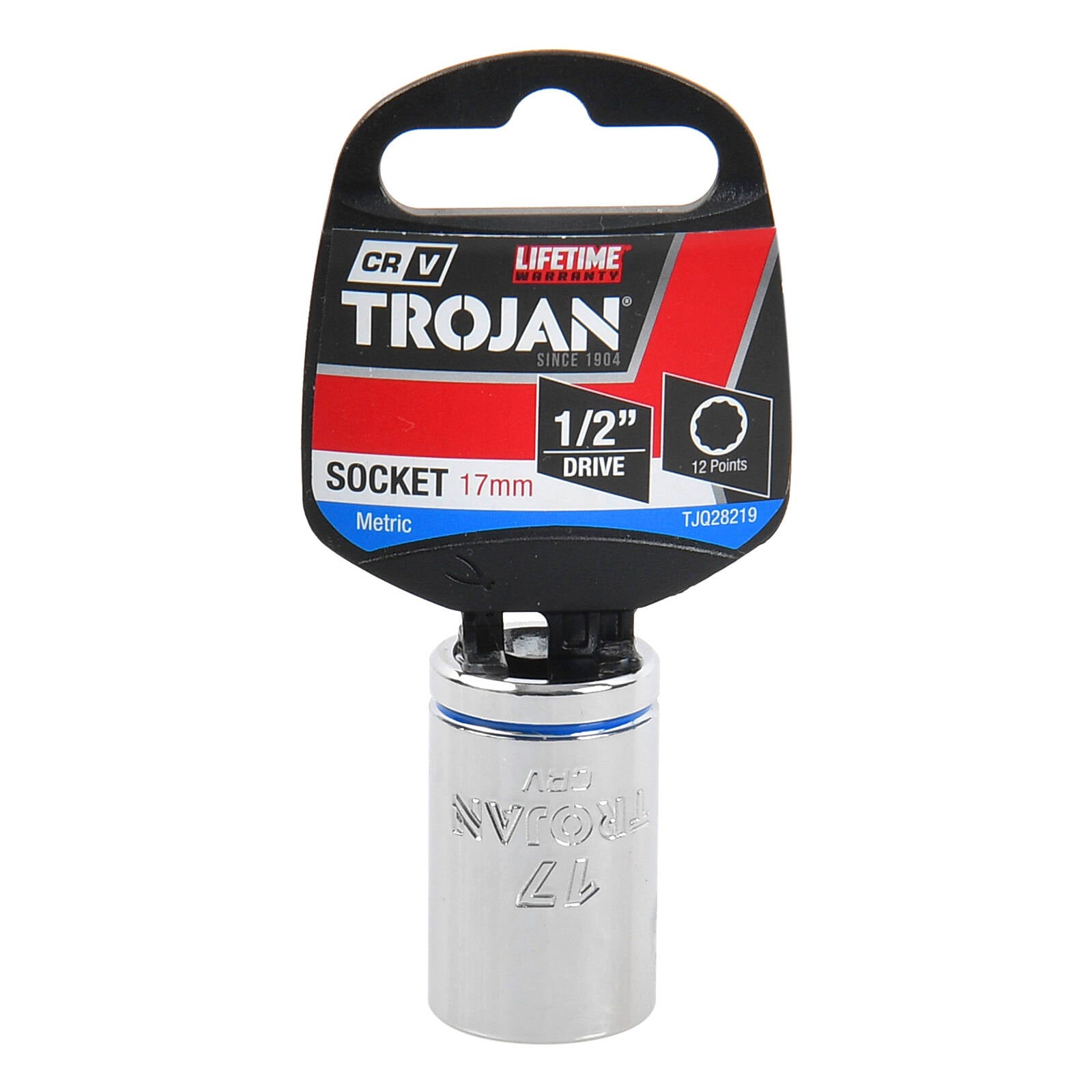 Trojan 17mm Socket 1/2" Drive, Chrome Vanadium 12 Point Metric