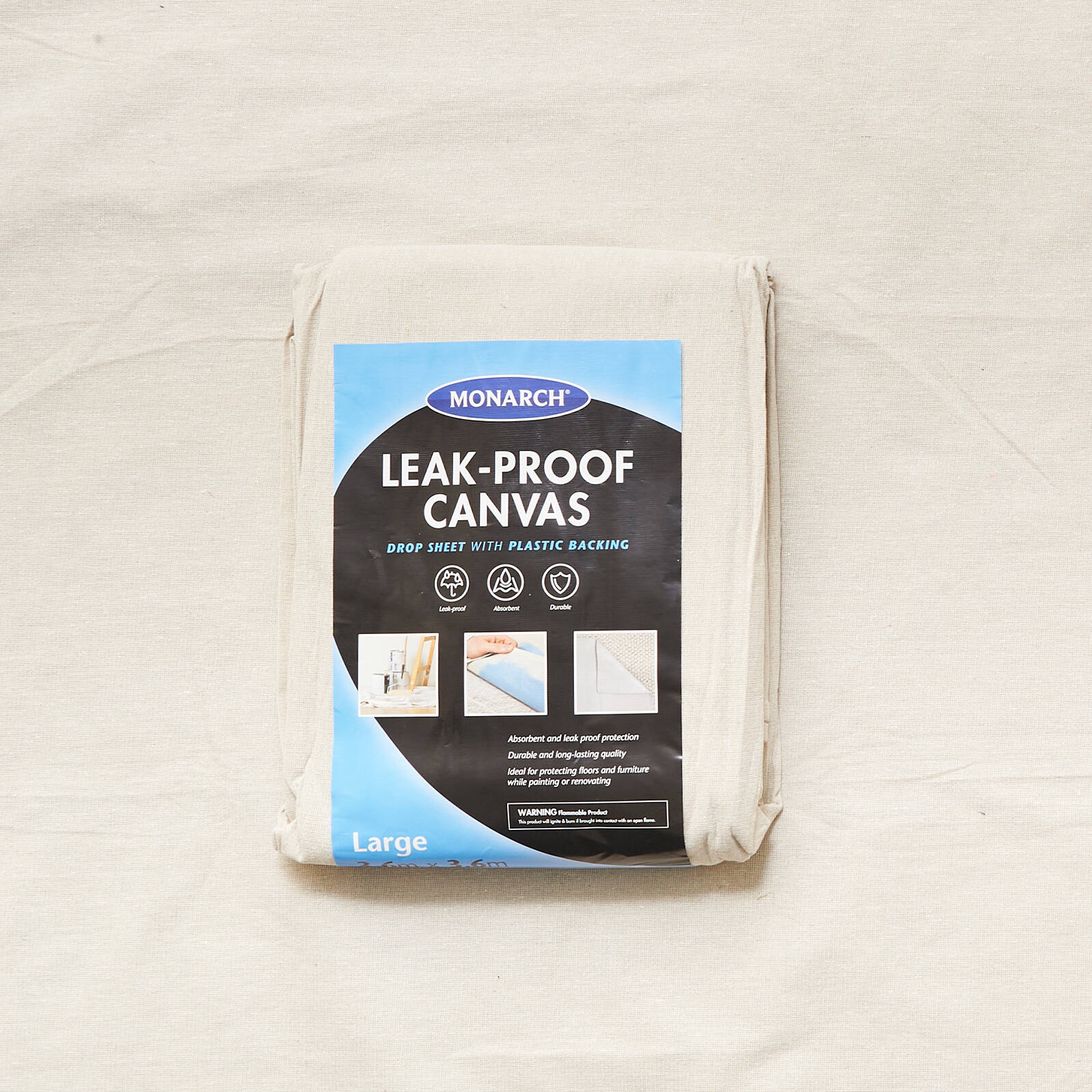 Monarch 3.6 x 3.6m Leak-Proof Canvas Drop Sheet Plastic Backed 2mm Natural