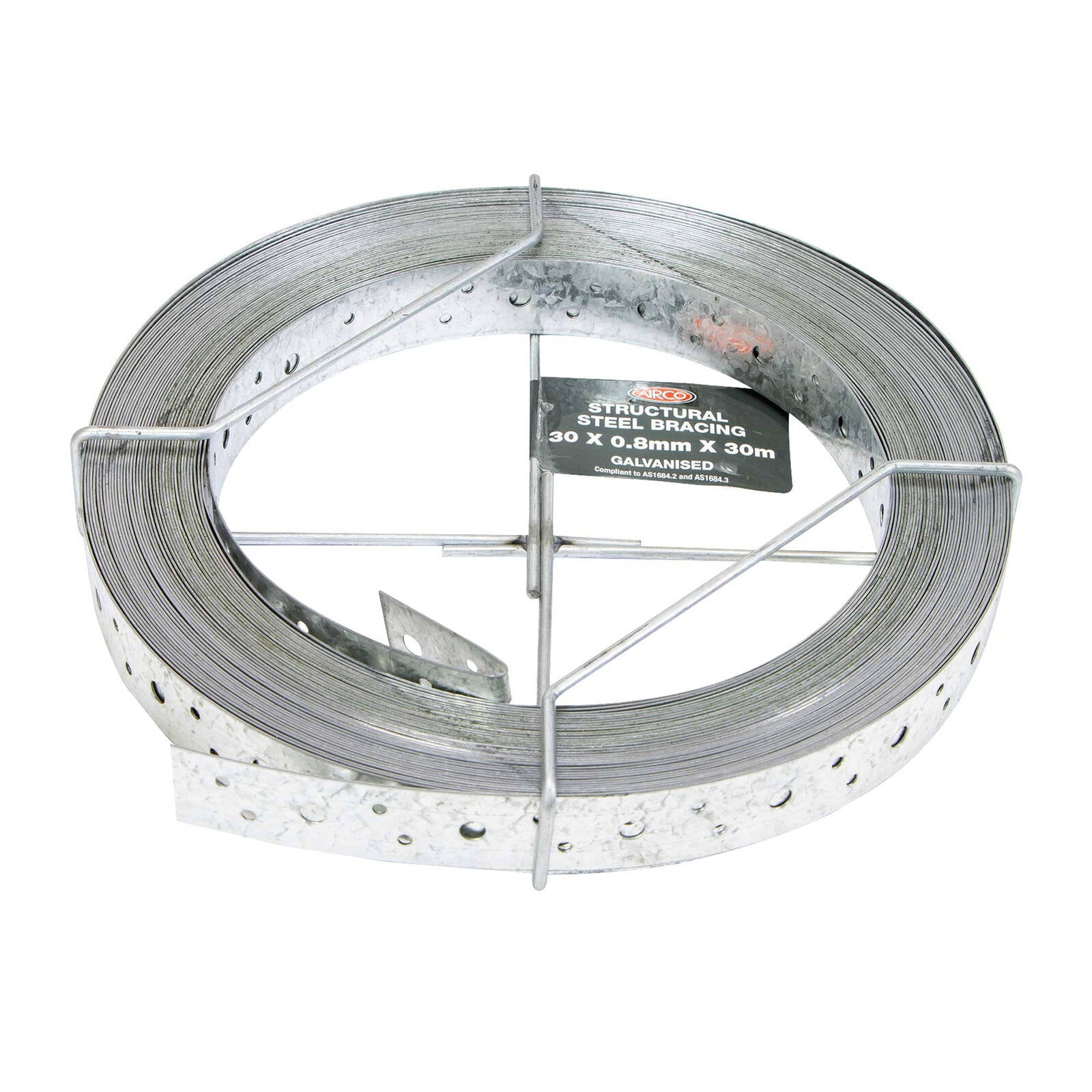 Airco 30 x 0.8mm x 30m Structural Galvanised Strapping with Pre-Punched Holes