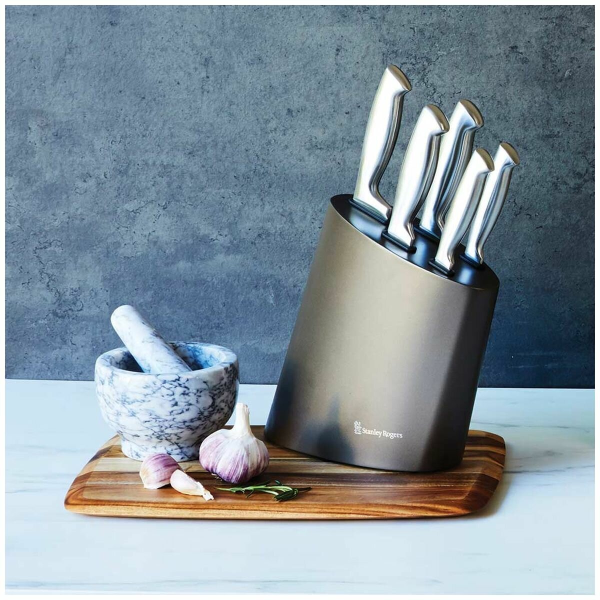 Stanley Rogers Modern Steel 6 Piece Knife Block Set - Metallic Mocha Finish Block - 41418