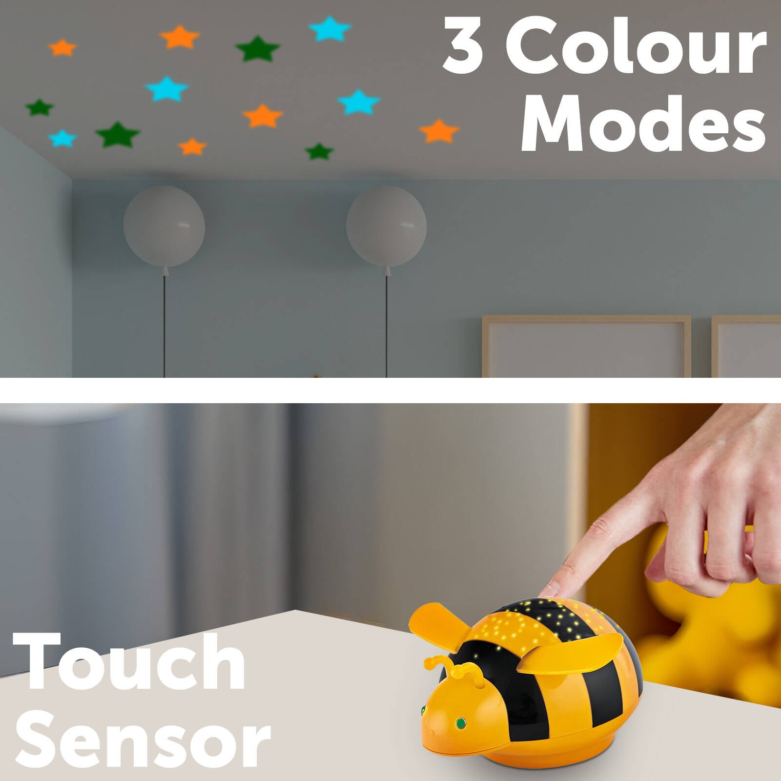 Arlec NL0003 LED Bumble Bee Projector Nightlight with Touch Sensor - Yellow/Black