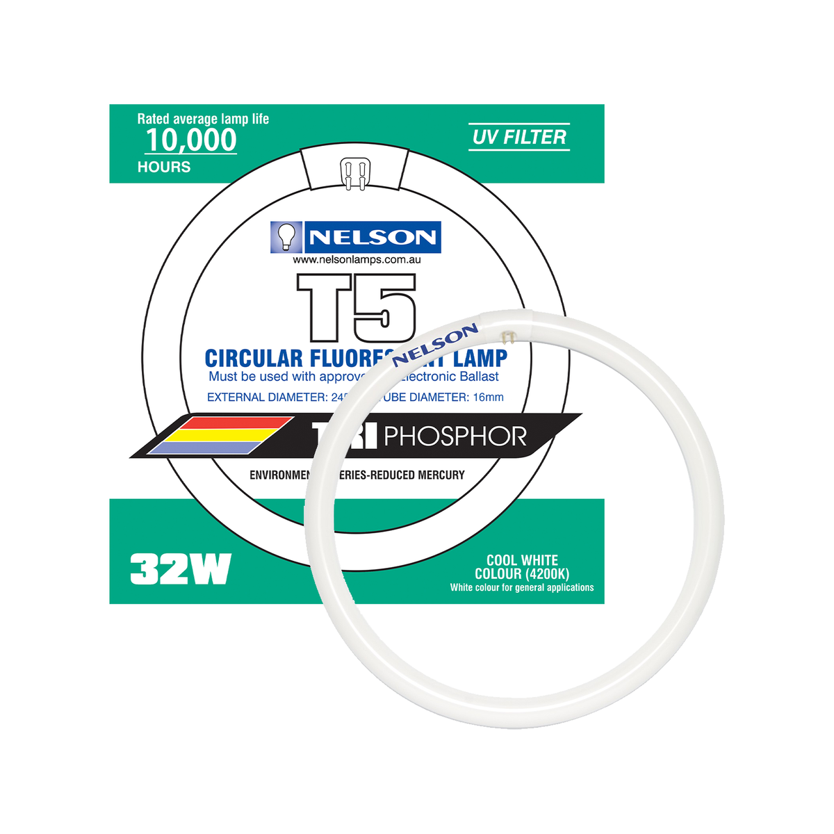 Nelson 32W 245mm Cool White T5 Circular Fluorescent Tube Dimmable M5R32CC