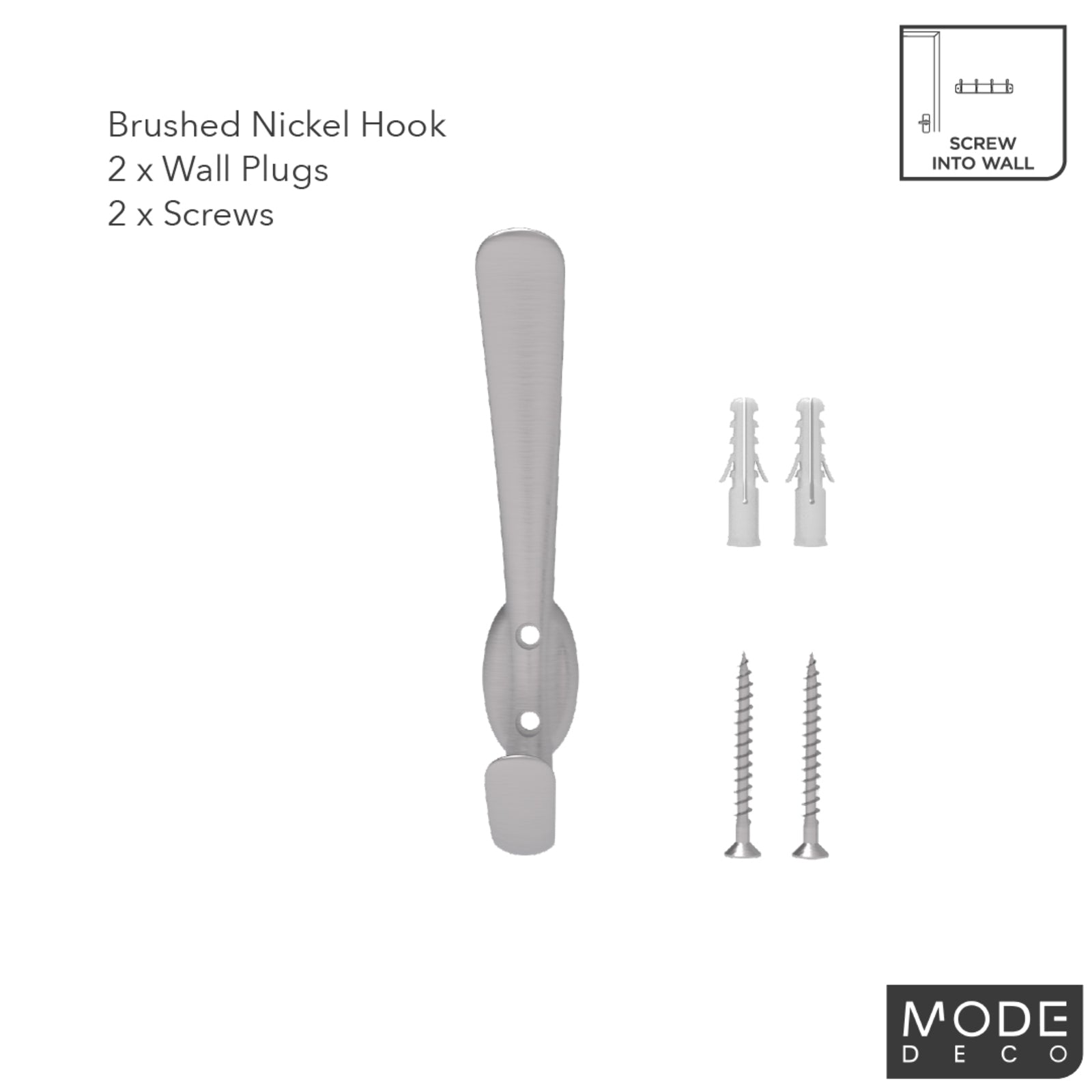 MODE 17 x 115 x 45mm Brushed Nickel Single Hat and Coat Hook