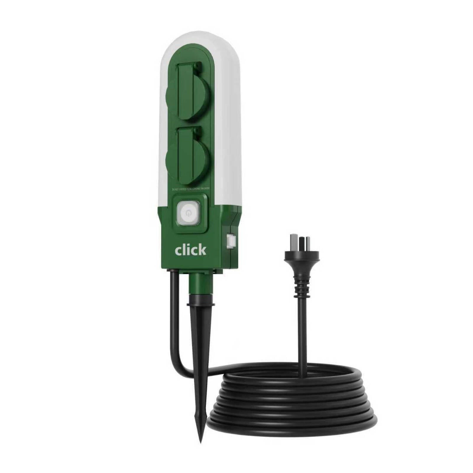 Click 2 Outlet Garden Stake Power Board with Light CGSDLED 10A 2400W 3m Lead