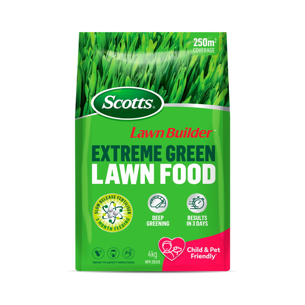 Scotts Lawn Builder 4kg Extreme Green Lawn Fertiliser - Granular - 250m2 Coverage - Pet Friendly - SuperSaverAU - view 1