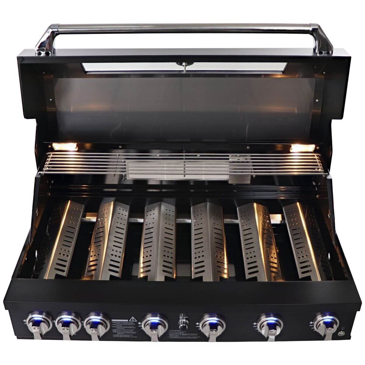 Smart Built-In LPG BBQ - Black, Cast Iron Grill Plates, Motorised Rotisserie Kit - 601W-BK