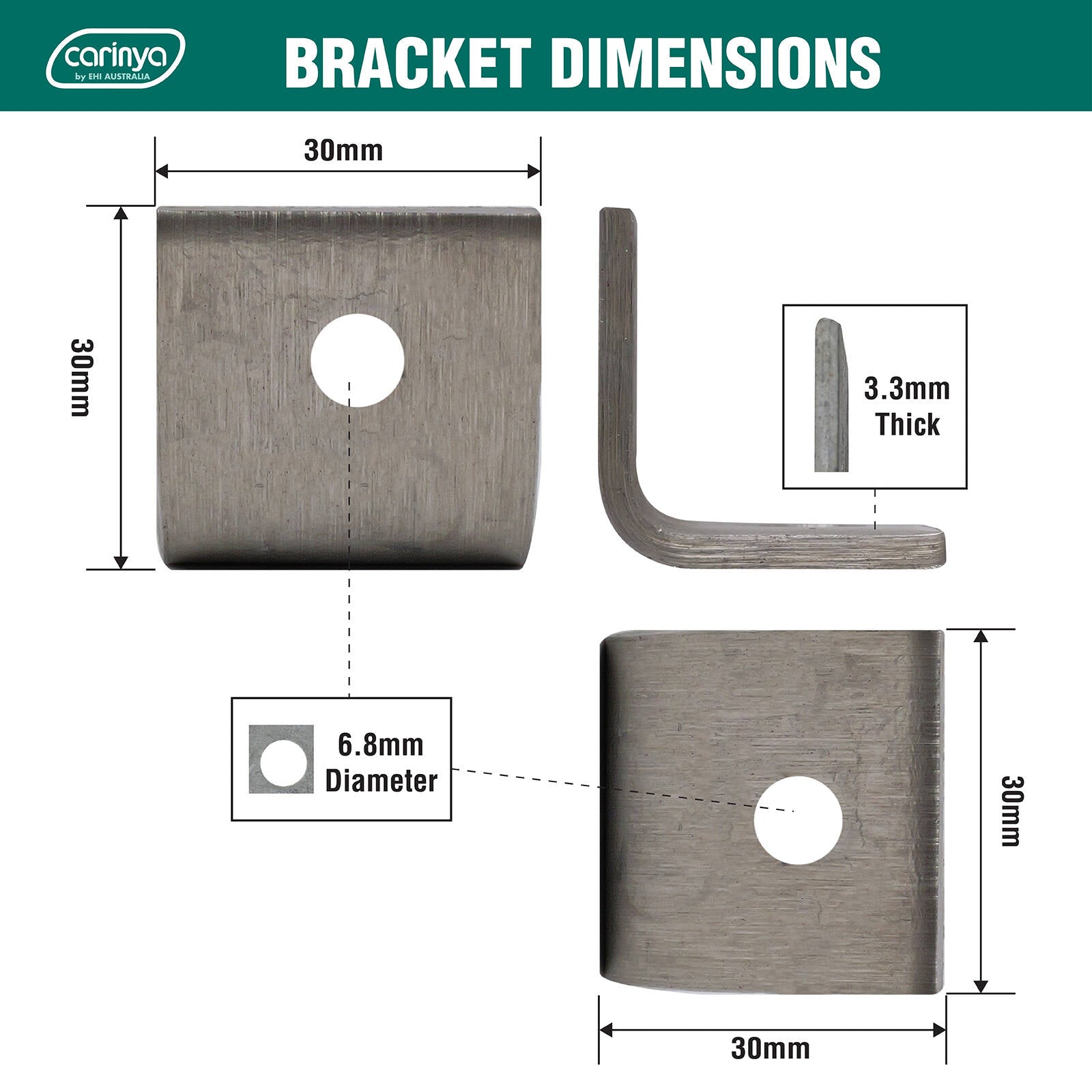 Carinya 30 x 30 x 30 x 3.5mm Stainless Steel Reinforcing Angle Bracket