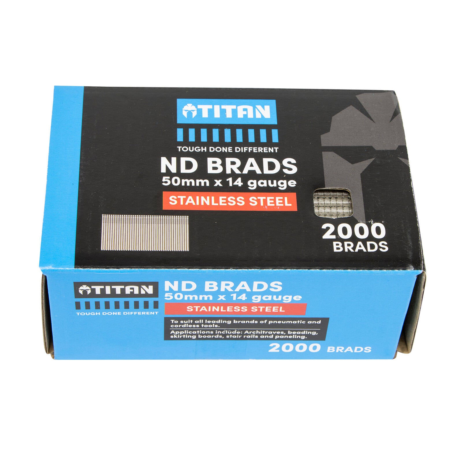 Titan 50 x 2mm 14 Gauge Stainless Steel Straight Collated ND Brads - 2000 Pack
