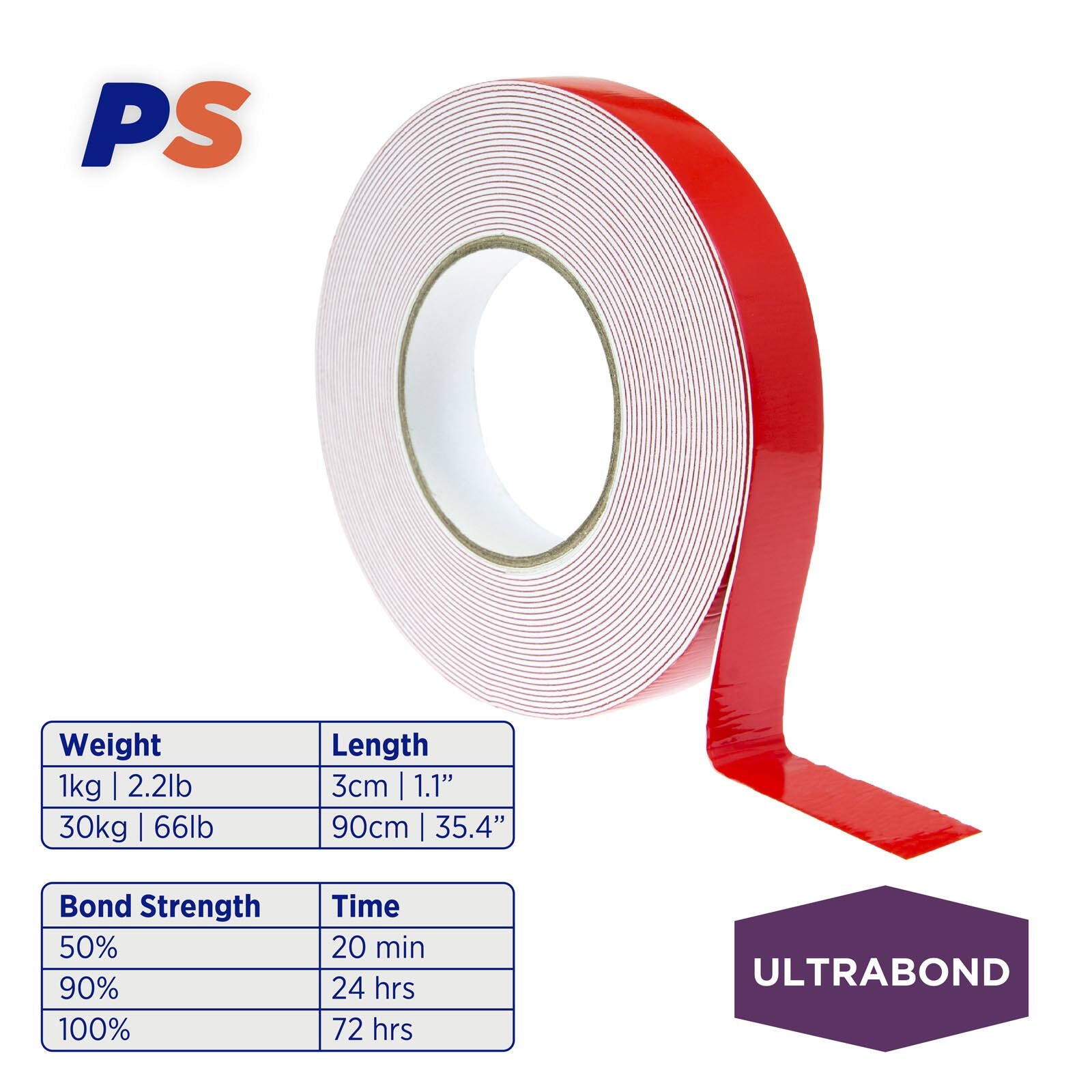 Permastik 10m x 24mm White Ultra Bond Double-Sided Foam Mounting Tape, Indoor/Outdoor