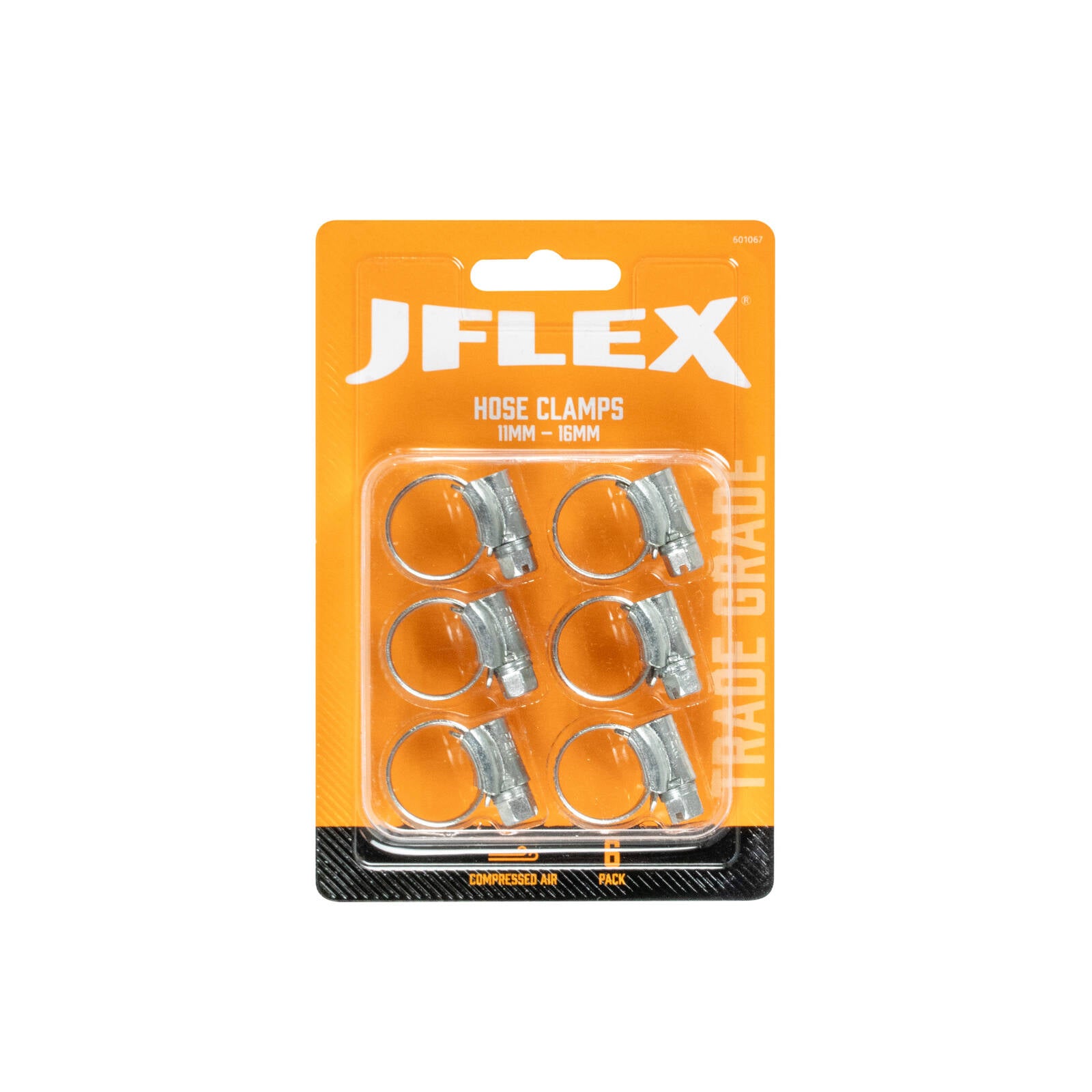 JFLEX 11-16mm Zinc Plated Worm Drive Hose Clamps 6 Pack