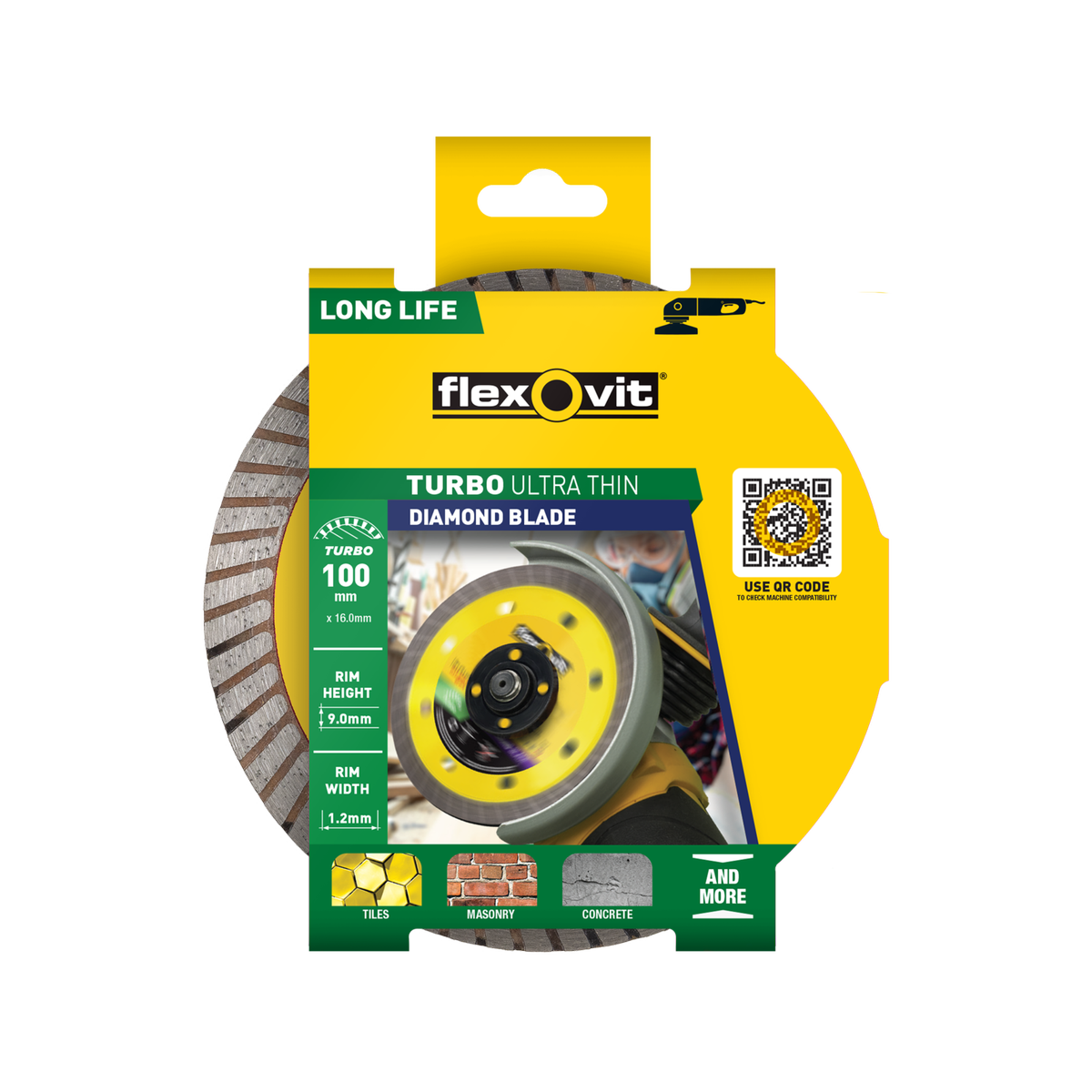 Flexovit Ultra Thin Turbo Diamond Blade 100mm x 16mm x 1.2mm - Fast Clean Cuts - SuperSaverAU - view 1