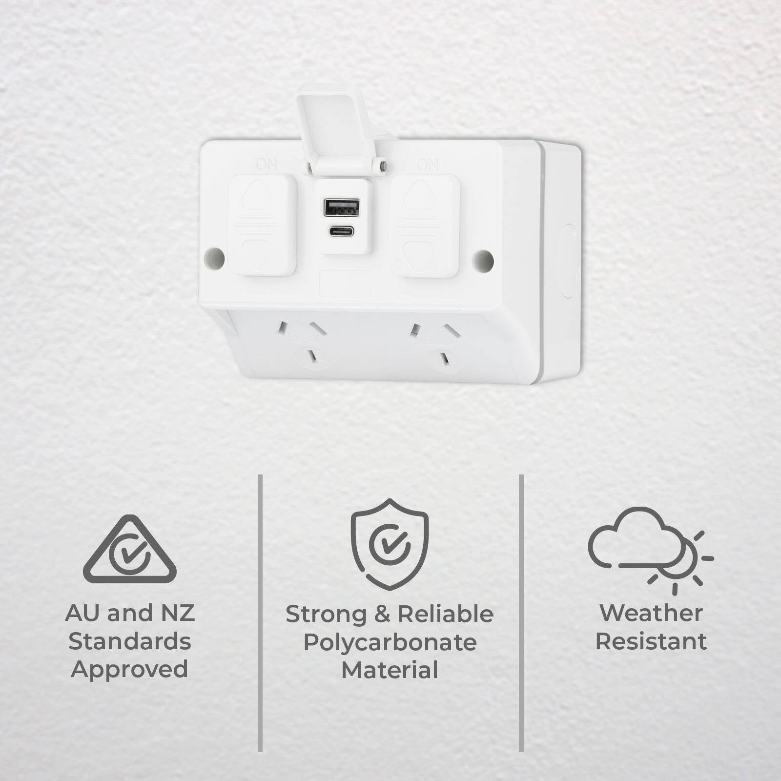 DETA Outdoor Double Power Point IP54 with 3.4A USB 6298B - Weather Resistant