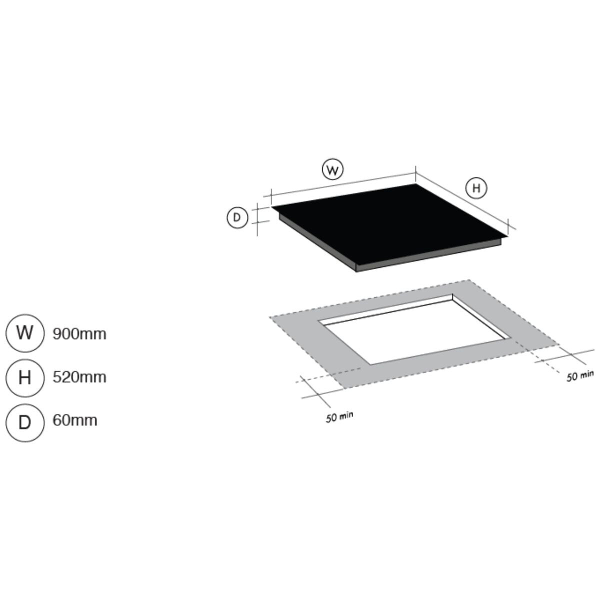 Artusi 90cm 5 Zone Induction Cooktop - Black Ceramic Glass, Boost, Flexible Power Sharing - PAID90