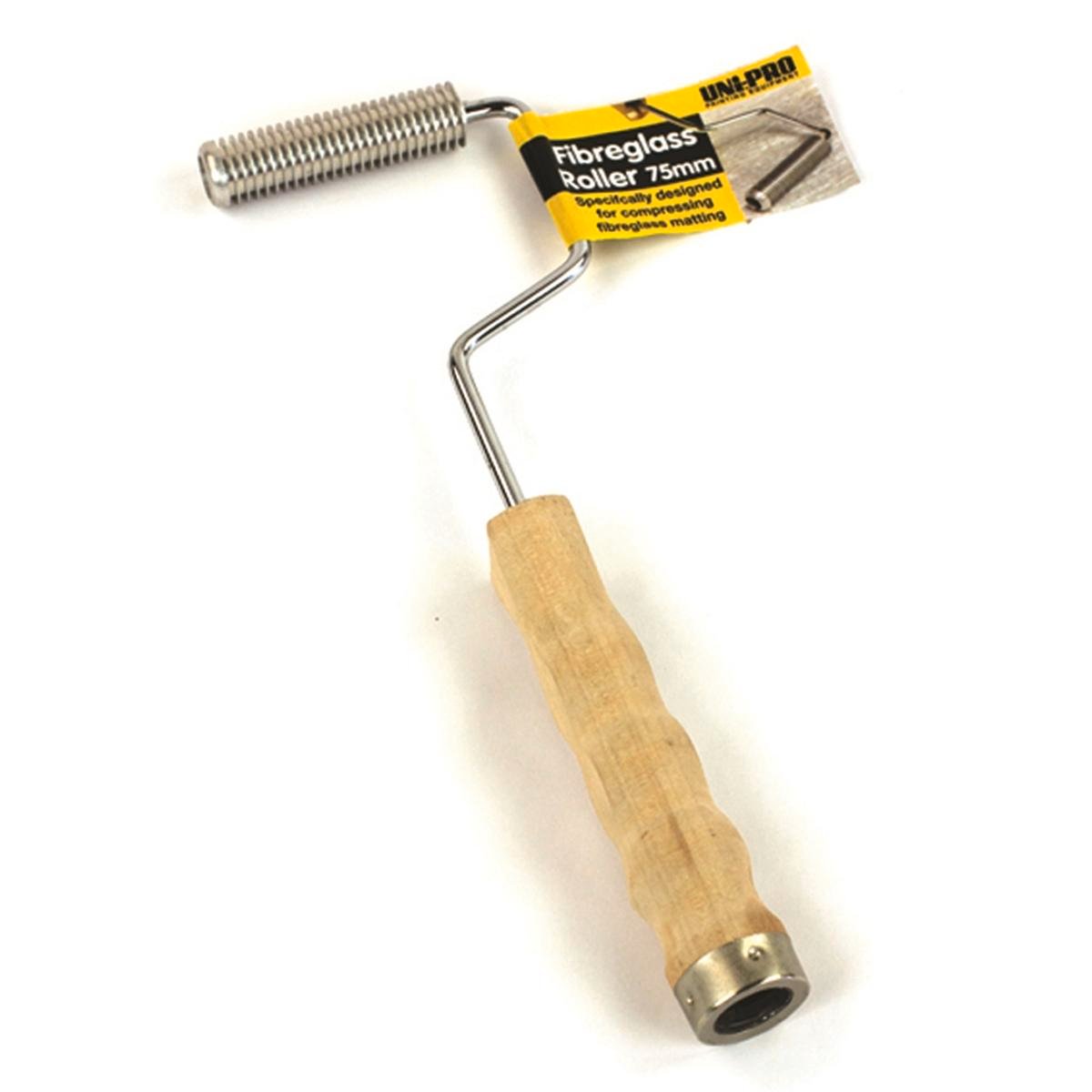 Uni-Pro 75mm Fibreglass Compression Roller, Metal with Contoured Wood Handle