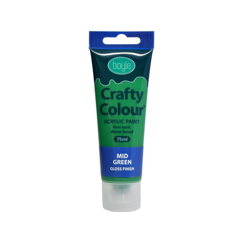 Boyle 75ml Mid Green Crafty Colour Acrylic Paint, Water Based, Gloss Finish