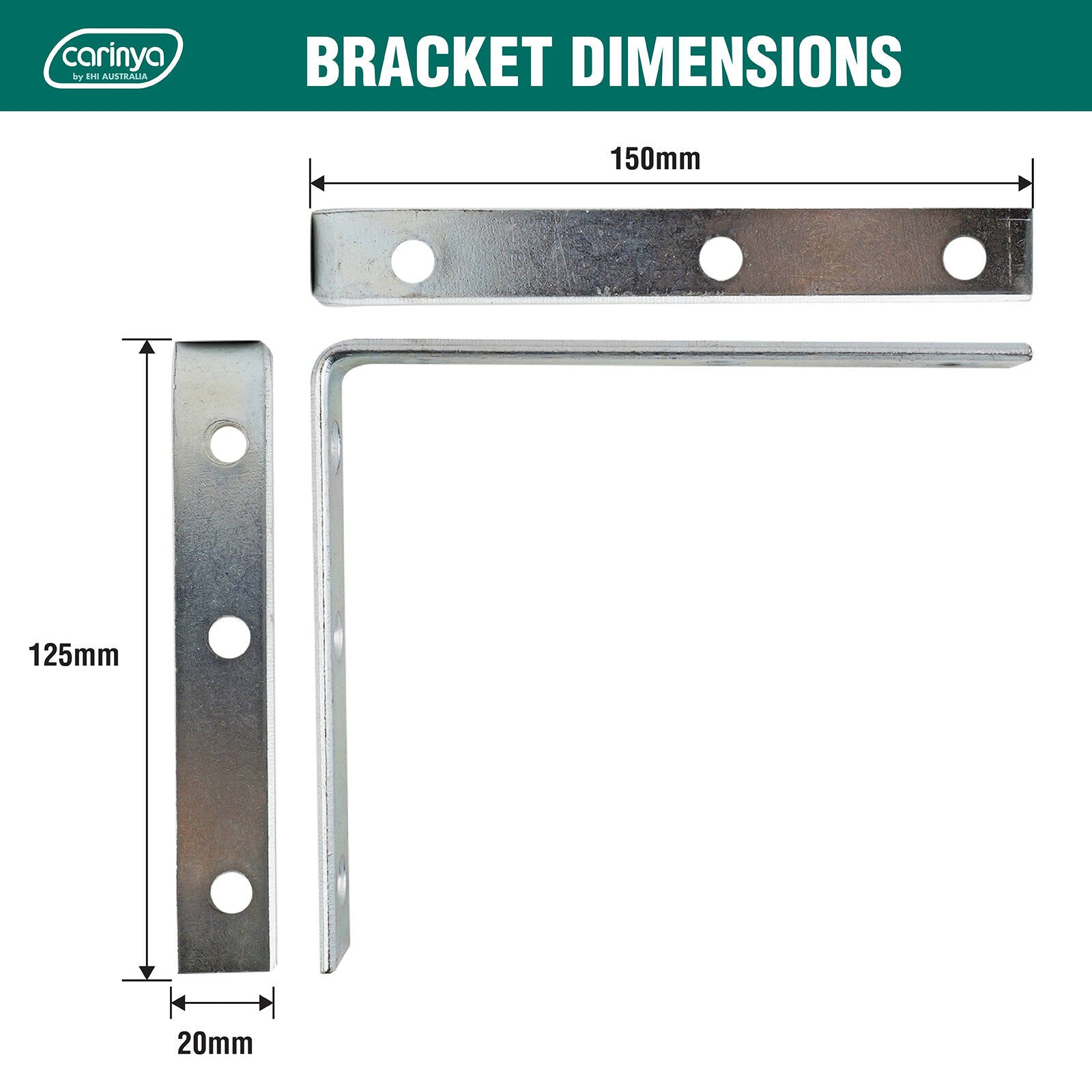 Carinya 150 x 125mm Silver Zinc Plated Steel Heavy Duty Angle Bracket