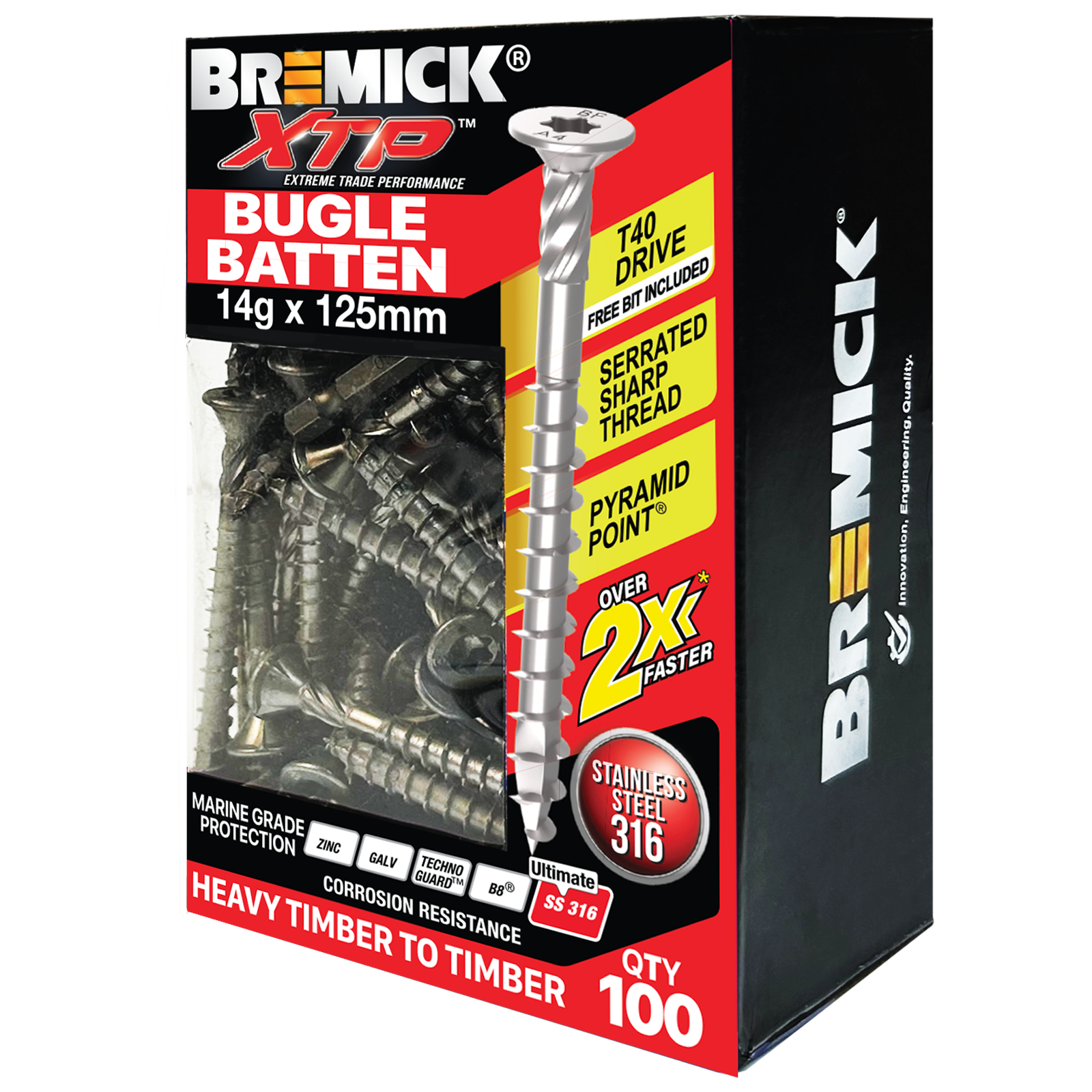 Bremick XTP 14g x 125mm Stainless Steel 316 T40 Bugle Batten Screws 100 Pack