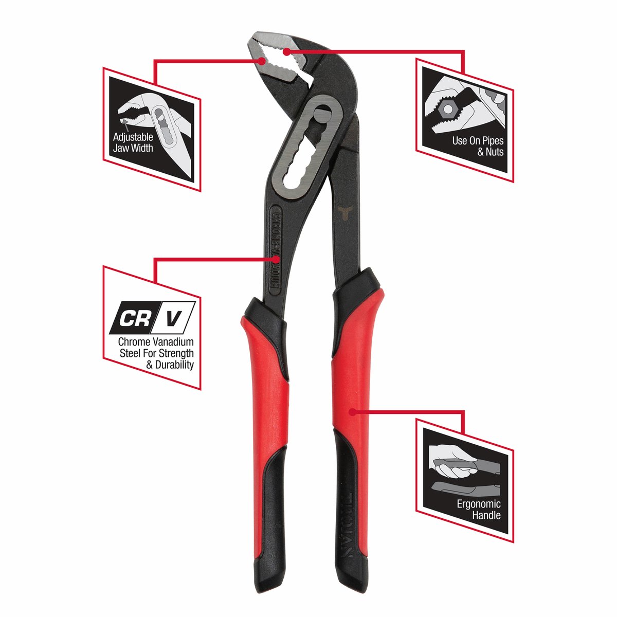 Trojan 250mm Multigrip Plier Red and Black CRV