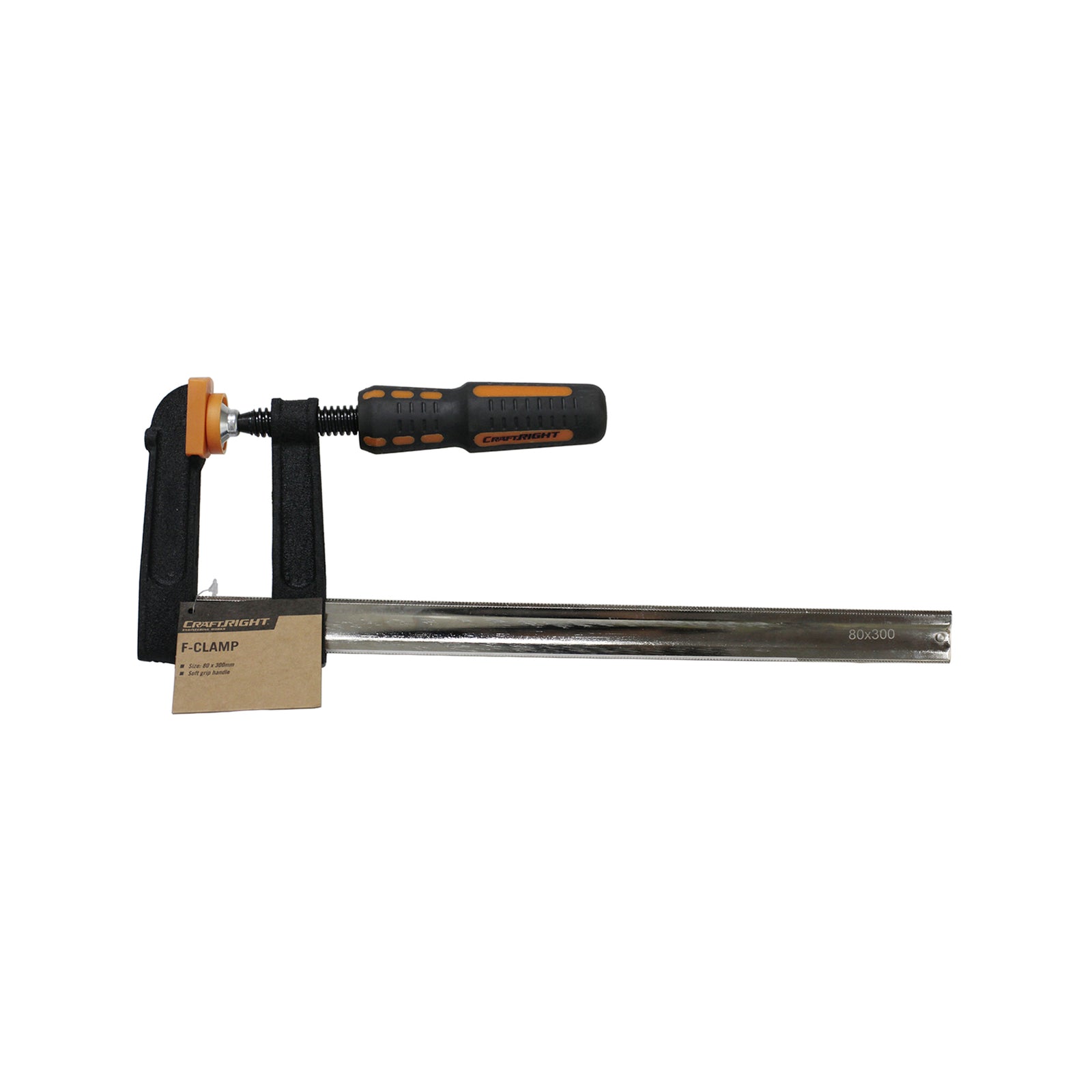 Craftright 80 x 300mm F Clamp Malleable Cast Iron with Protective Jaw Pads
