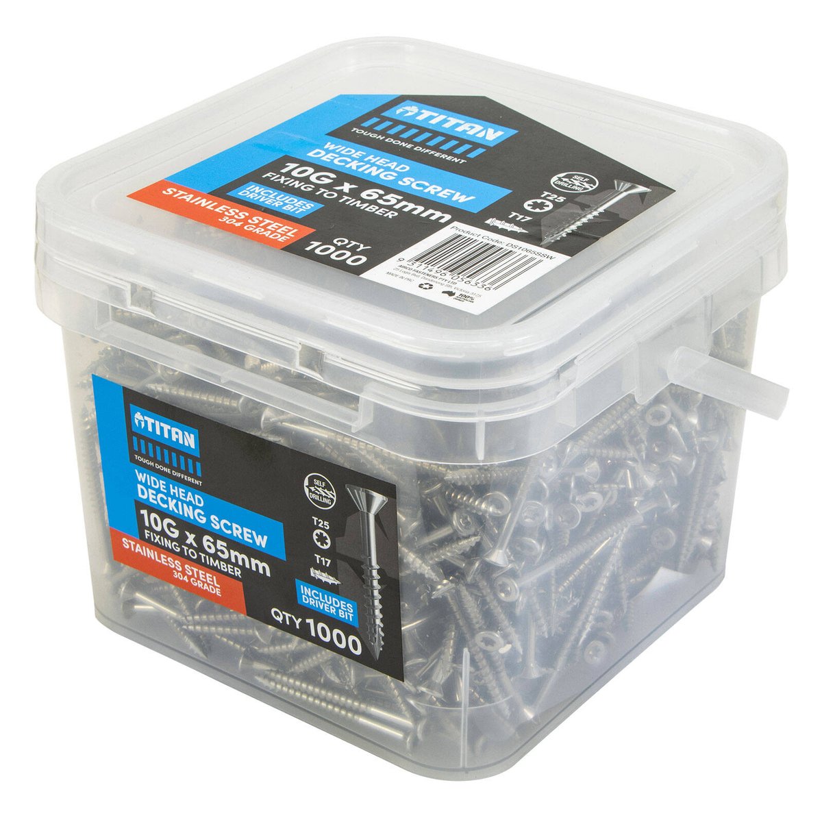 Titan 10g x 65mm Wide Head Decking Screw 304 Stainless Steel - Pack of 1000 - Strong Hold - Flush Finish - SuperSaverAU - view 2