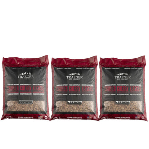 Traeger Cherry BBQ Wood Pellets 3 x 9kg Pack - Wood Pellet Fuel - Black Finish - PEL339-PACK