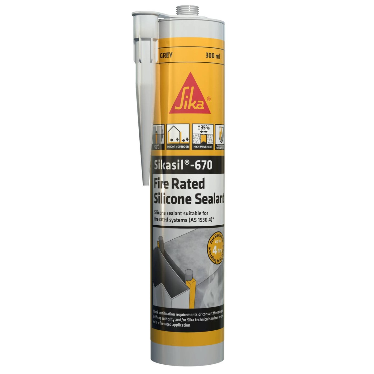 Sika 300ml Grey Sikasil-670 Fire Silicone Sealant, Neutral Cure, Indoor Outdoor