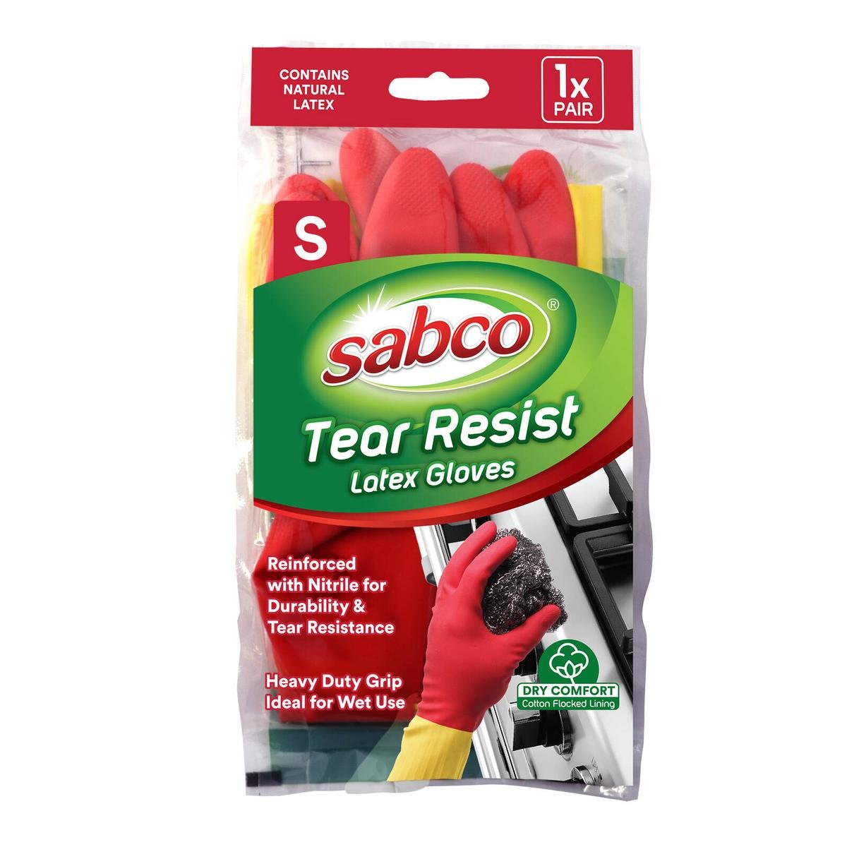 Sabco Tear Resist Latex Nitrile Gloves Small 1 Pair Red