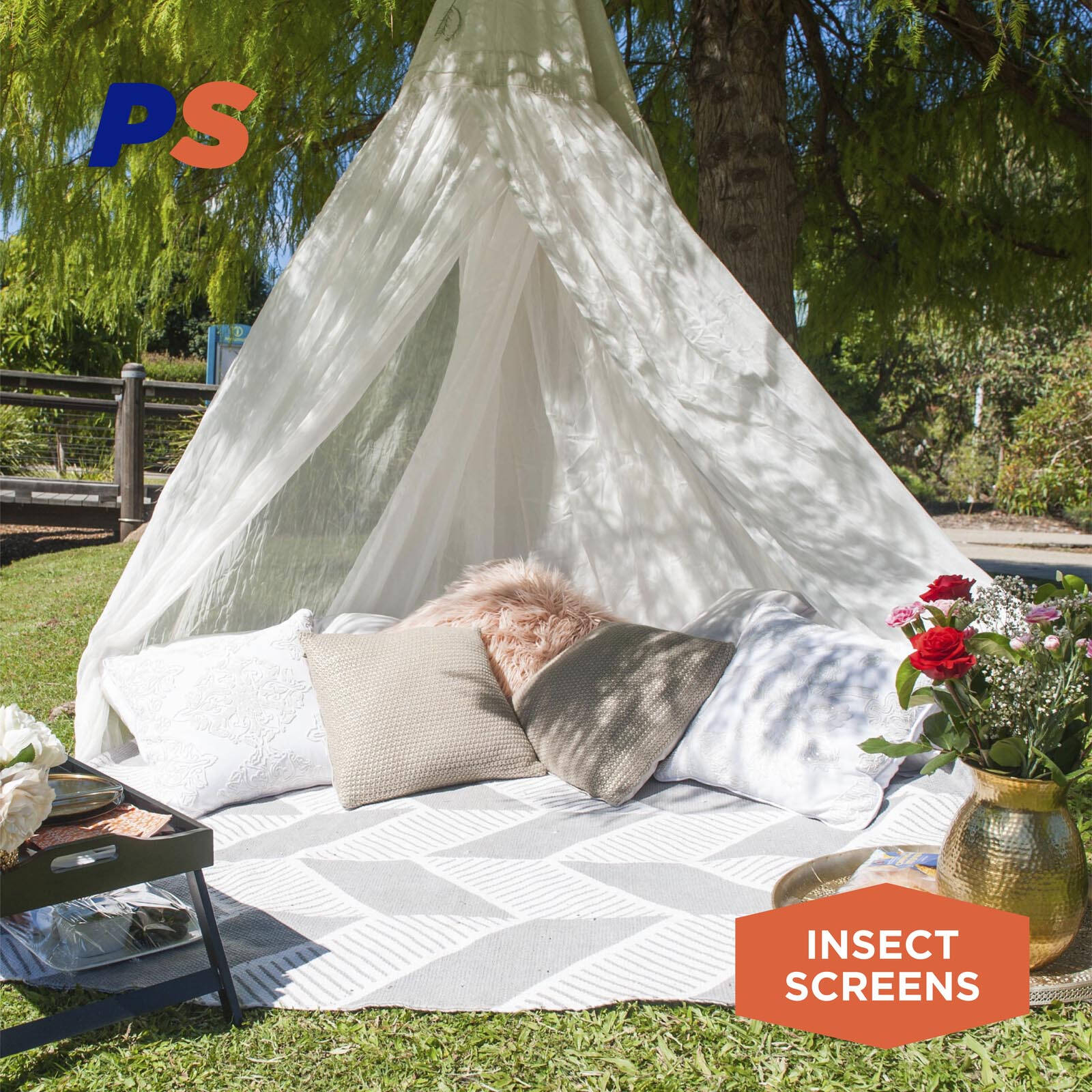 Permastik 2.3m x 2.75m White Mosquito Bed Net Kit - Polyester with Ceiling Hook