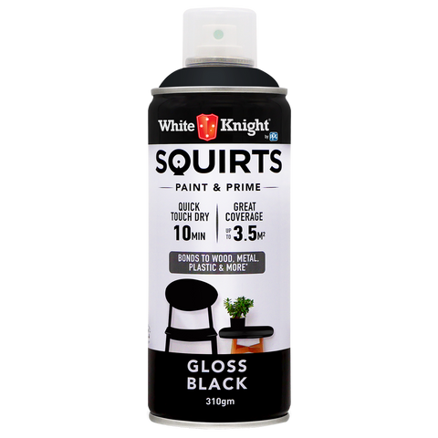 White Knight Squirts Black Gloss Spray Paint 310g Solvent Based Durable - SuperSaverAU - view 1