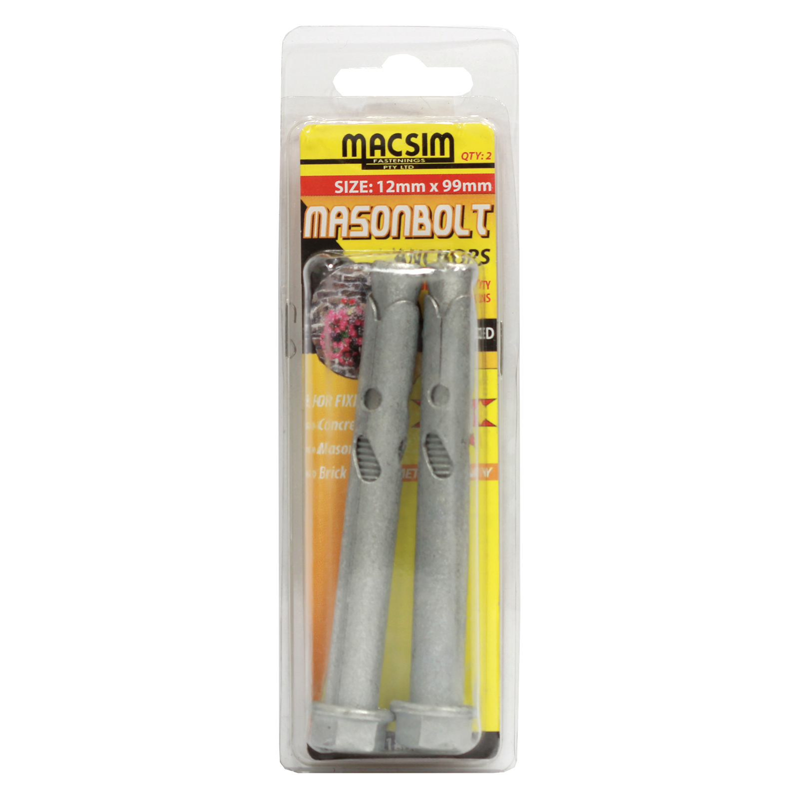Macsim 12 x 99mm Galvanised Masonry Sleeve Anchor, Hex Nut - 2 Pack