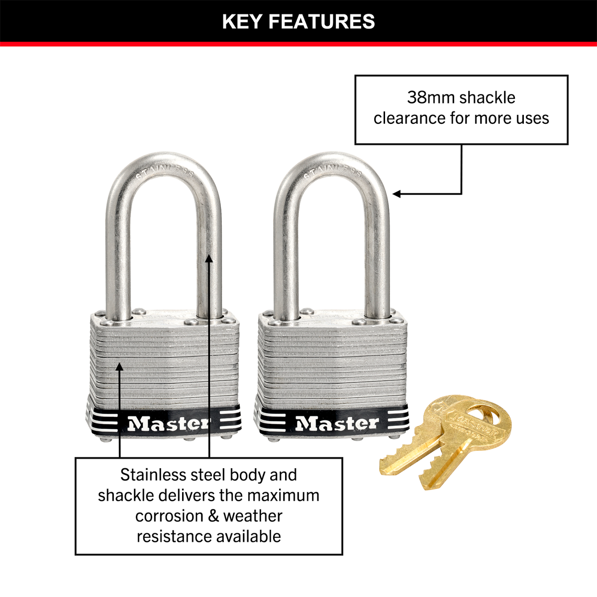 Master Lock 44mm Padlock 2 Pack - Laminated Stainless Steel - Weather Resistant - SuperSaverAU - view 2