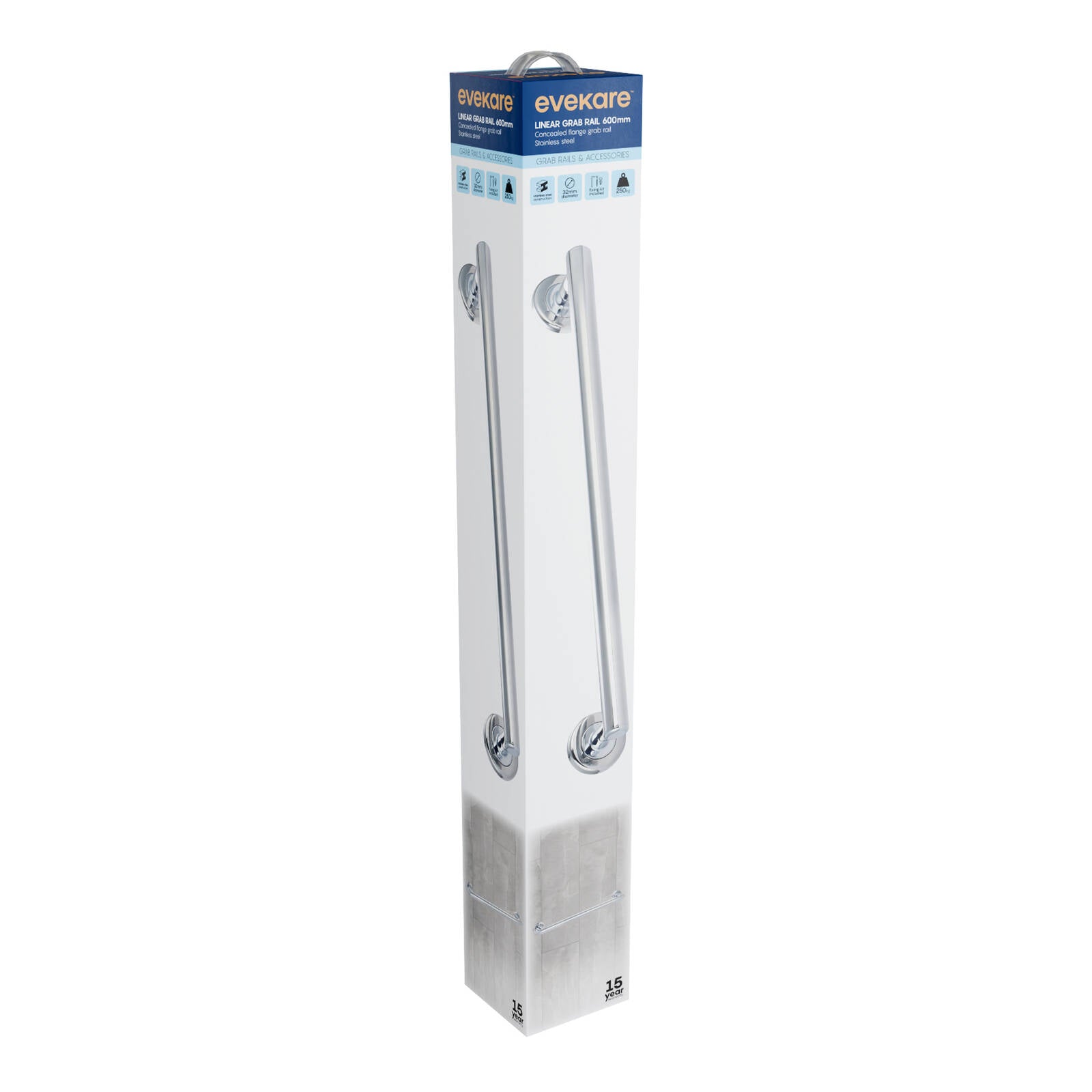Evekare 600mm Polished Stainless Steel Linear Grab Rail