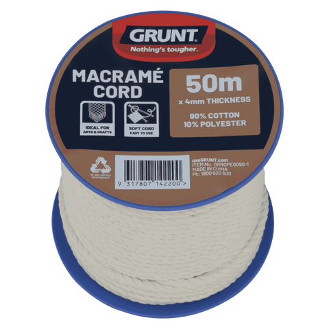 Grunt 4mm x 50m Macrame Cotton Cord White