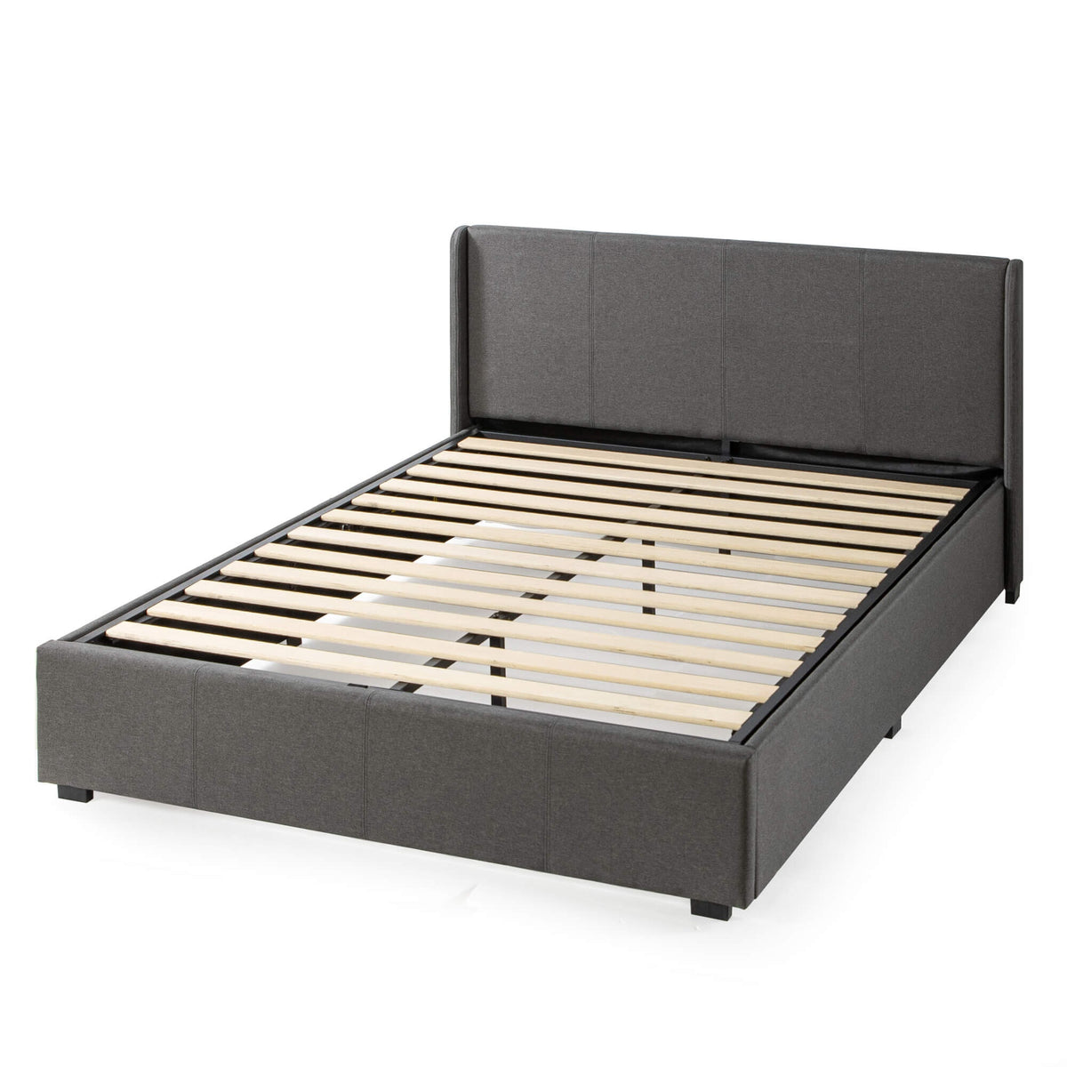 Zinus Maddon queen gas lift storage bed frame - dark grey upholstered, 317kg capacity - AU-FPPST2-12Q