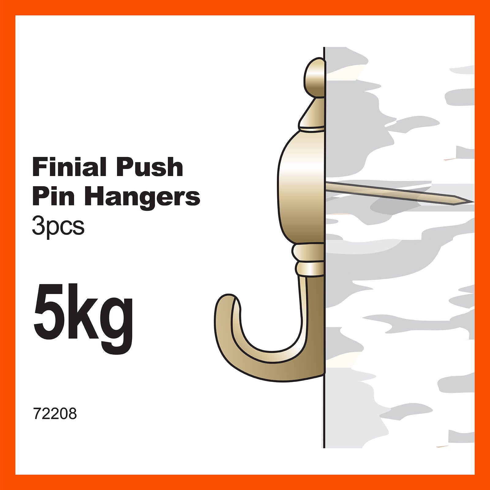 Everhang Brass Plated Zinc Alloy Picture Hanging Push Pin - 3 Pack