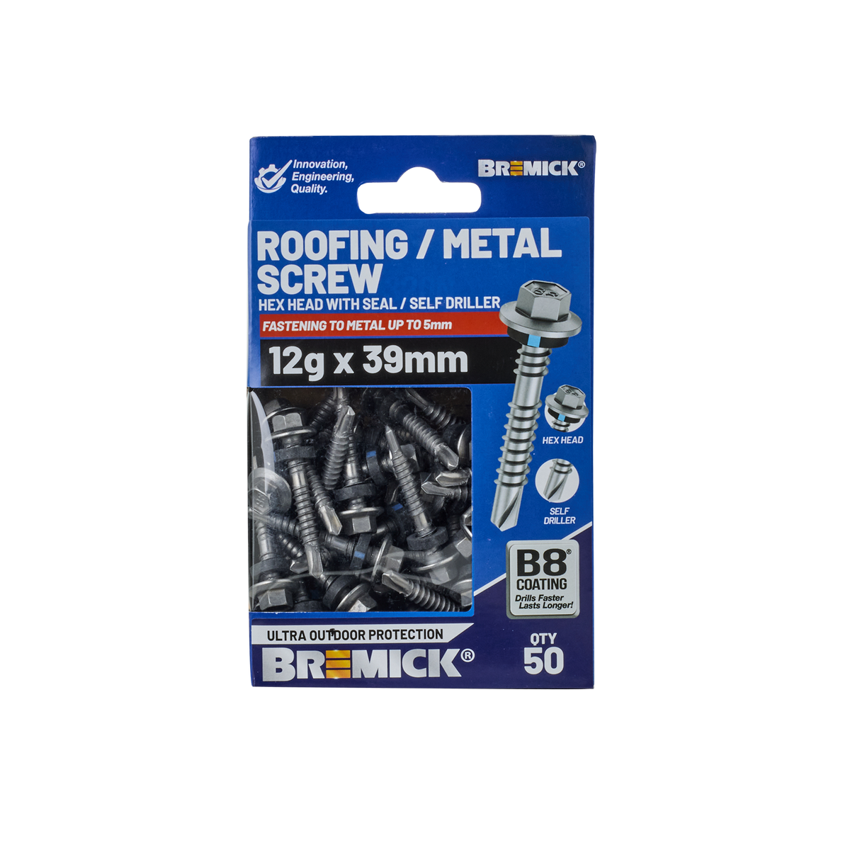 Bremick Hex Roofing Screw 12g x 39mm - B8 Coating - Pack of 50 - Watertight - SuperSaverAU - view 2