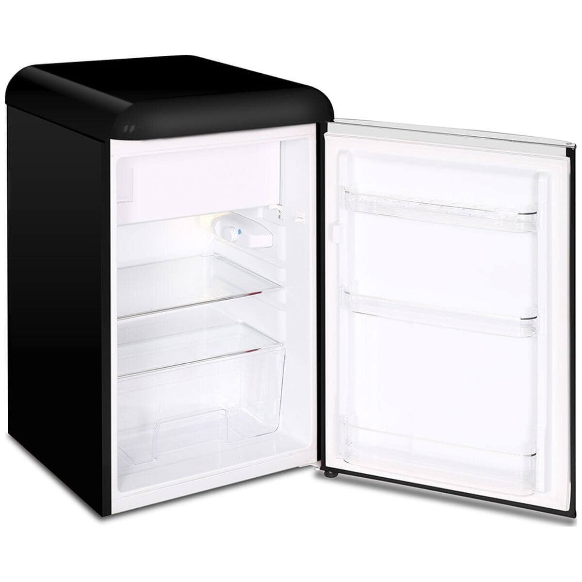 Husky 118L retro style bar fridge - black, 12L freezer compartment, adjustable shelves - HUSRET135BKHU