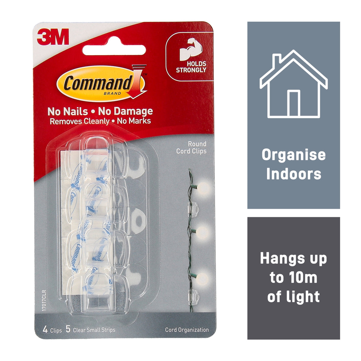 Command Clear Adhesive Round Cord Clips - 4 Pack, Cable Management