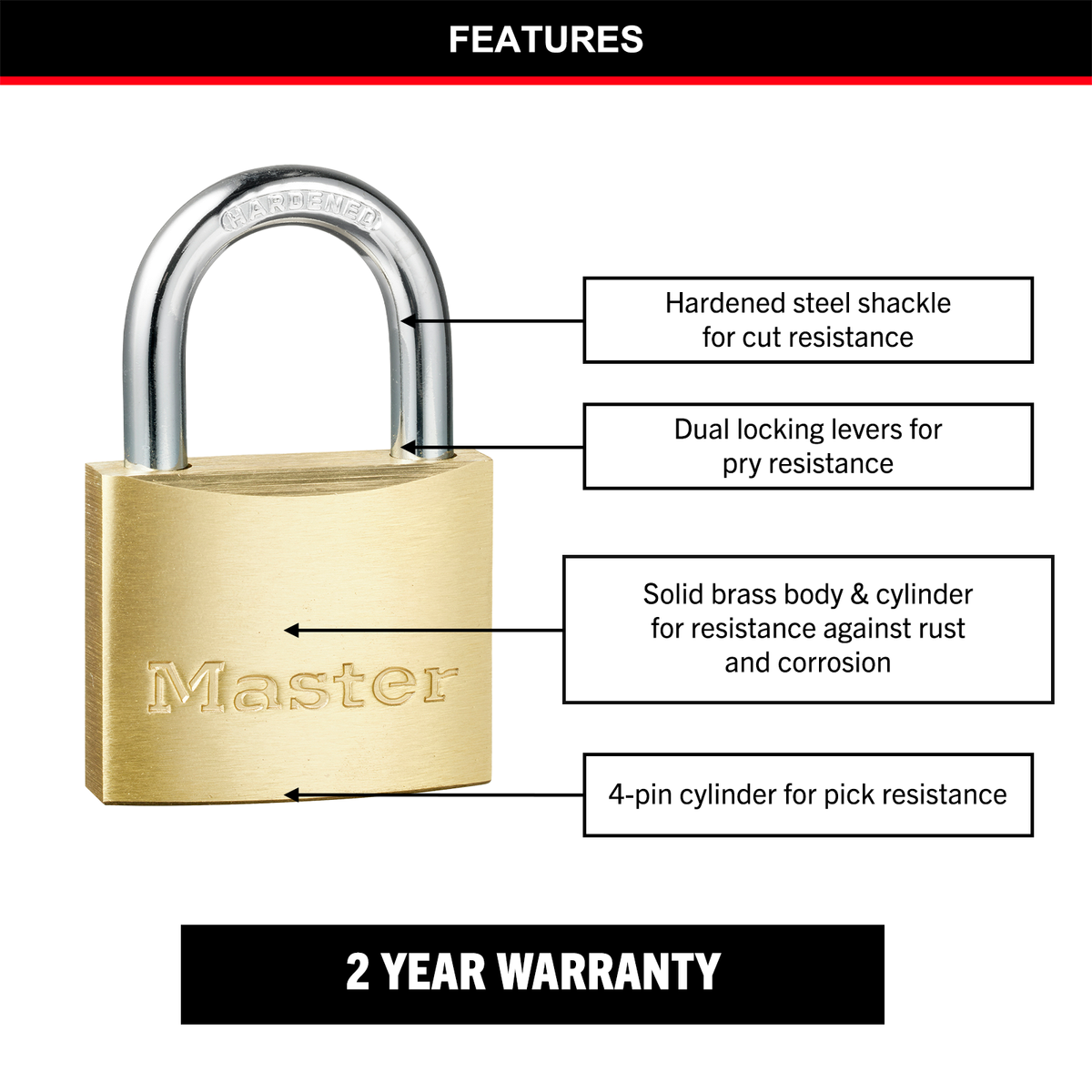 Master Lock 40mm Solid Brass Keyed Padlock - 4 Pack