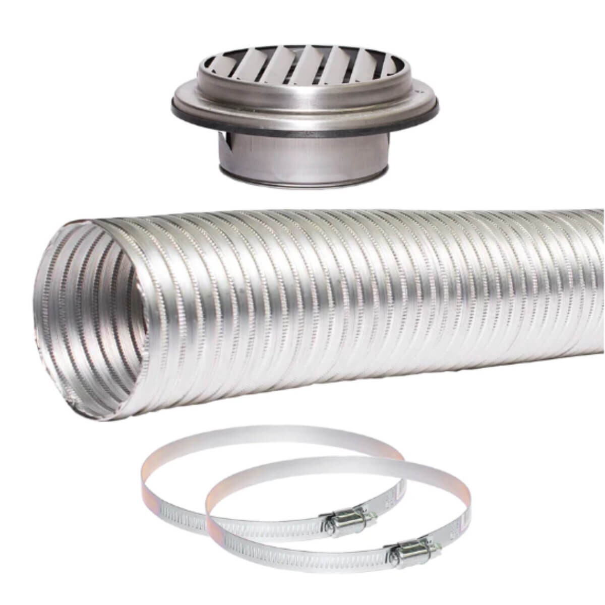 Sirius Ducting Wall Kit - 3m Semi-Rigid Ducting, Stainless Steel Louvre Wall Vent - EASYWALL-150